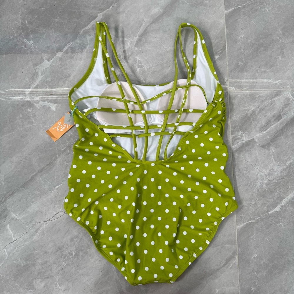 Women’s Kona Sol High Coverage One Piece Swimsuit Strappy Back Polka Dot Size XL - Picture 7 of 16